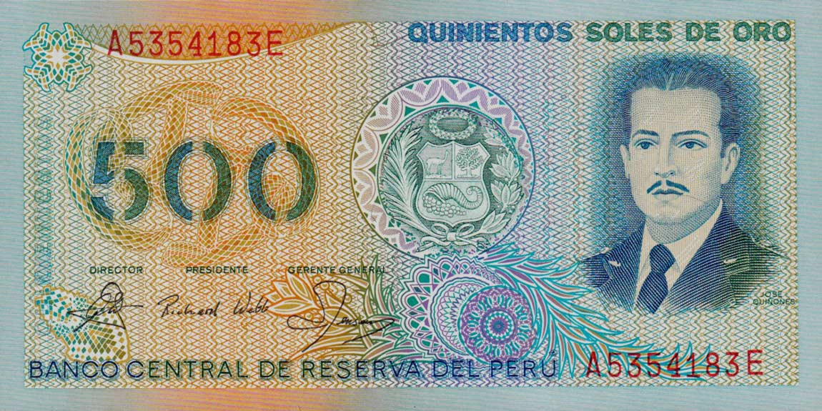 Front of Peru p125Aa: 500 Soles de Oro from 1982