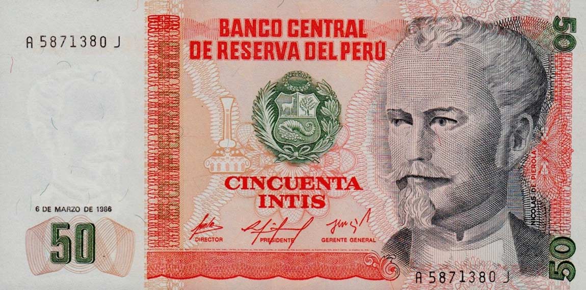 Front of Peru p131a: 50 Intis from 1986