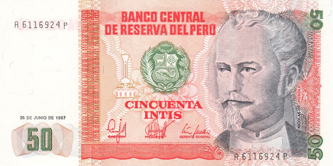 Front of Peru p131b: 50 Intis from 1987