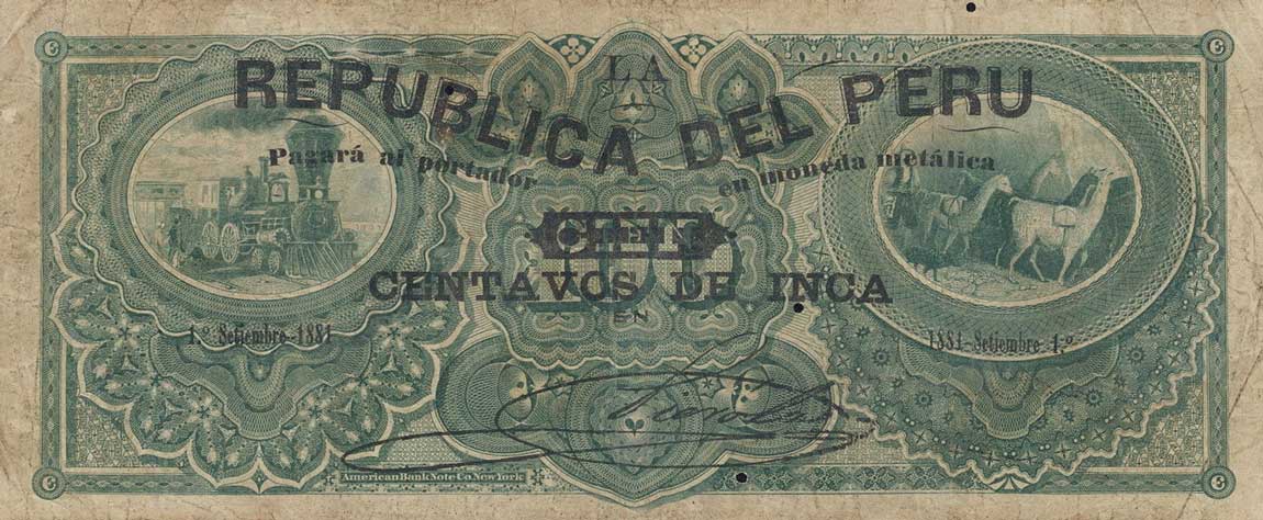 Back of Peru p13: 100 Centavos from 1881