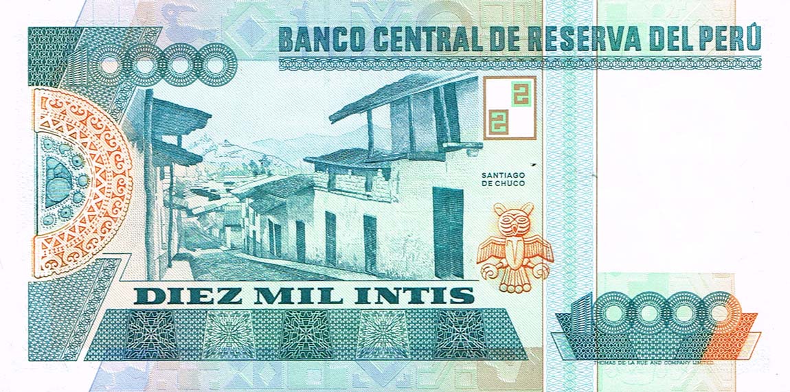 Back of Peru p140: 10000 Intis from 1988