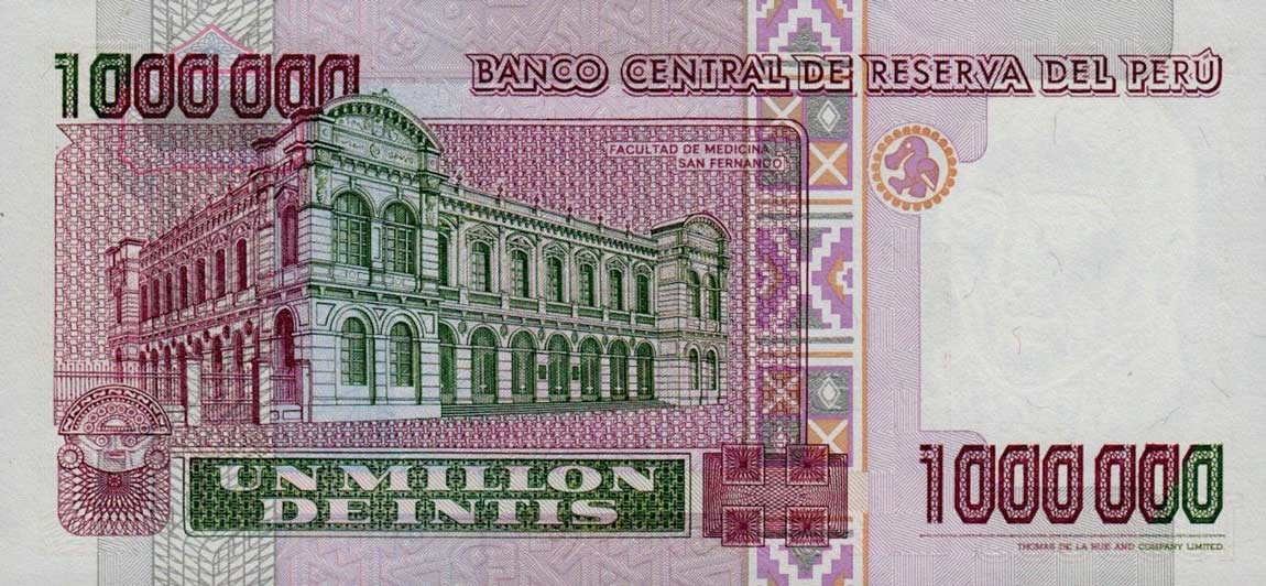 Back of Peru p148a: 1000000 Intis from 1990