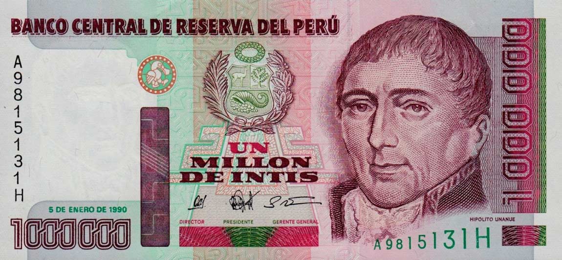 Front of Peru p148a: 1000000 Intis from 1990
