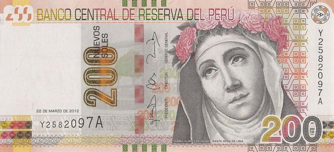 Front of Peru p191r: 200 Nuevos Soles from 2012