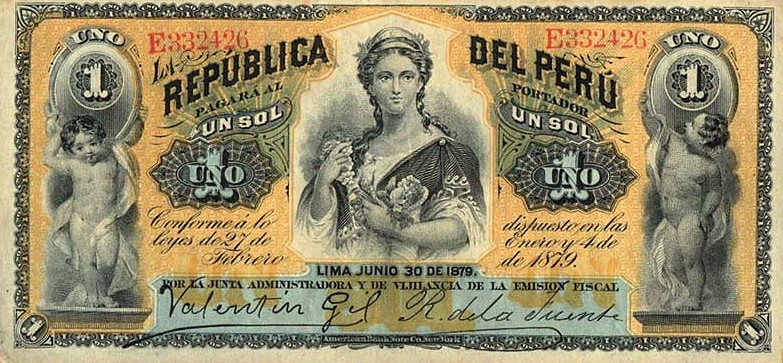 Front of Peru p1: 1 Sol from 1879
