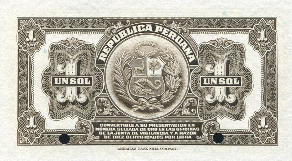 Back of Peru p31s: 1 Sol from 1917