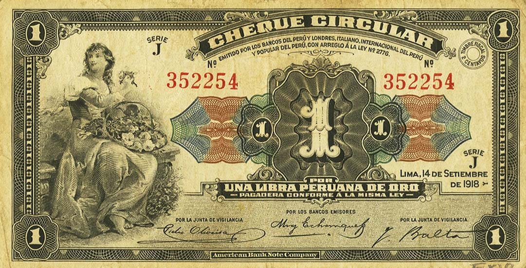 Front of Peru p37a: 1 Libra from 1918