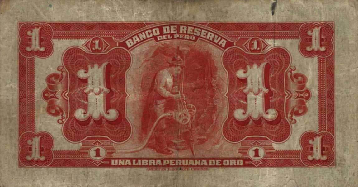 Back of Peru p49a: 1 Libra from 1922