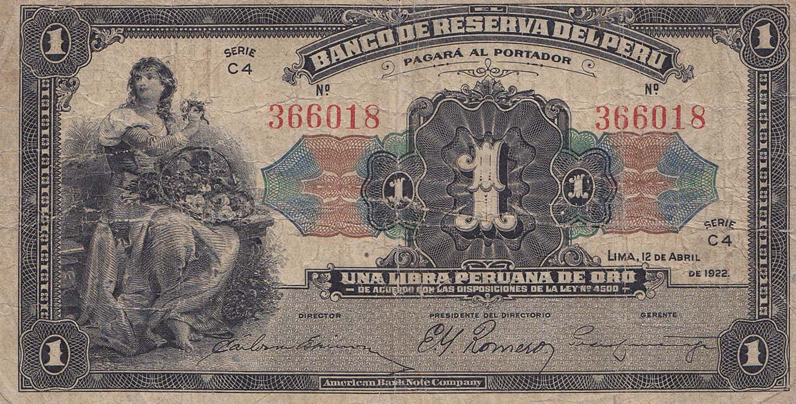 Front of Peru p57: 10 Soles from 1922