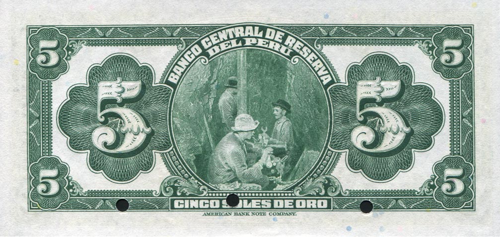 Back of Peru p66As: 5 Soles from 1941