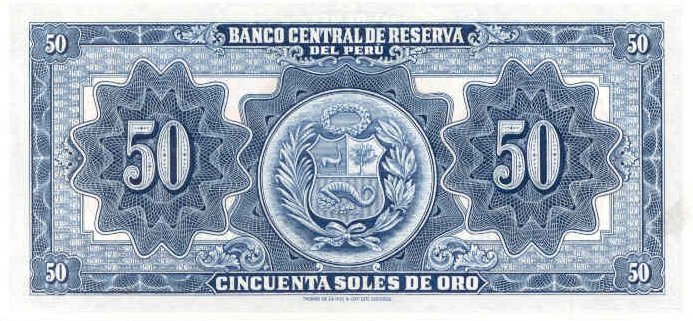 Back of Peru p72a: 50 Soles from 1949