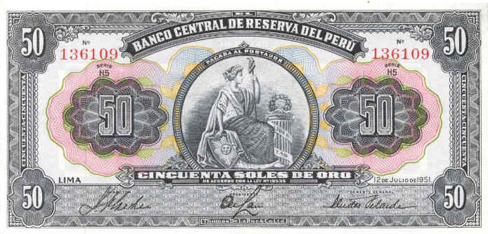 Front of Peru p72a: 50 Soles from 1949