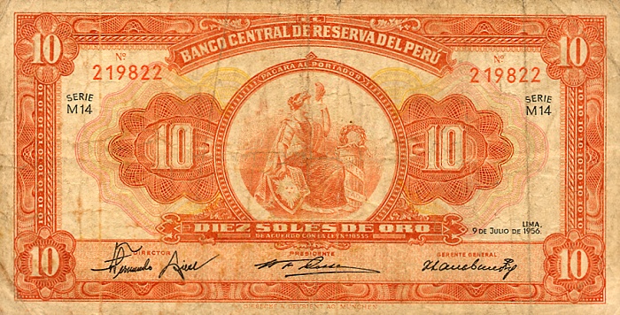 Front of Peru p77: 10 Soles from 1956