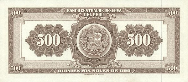 Back of Peru p87a: 500 Soles de Oro from 1962