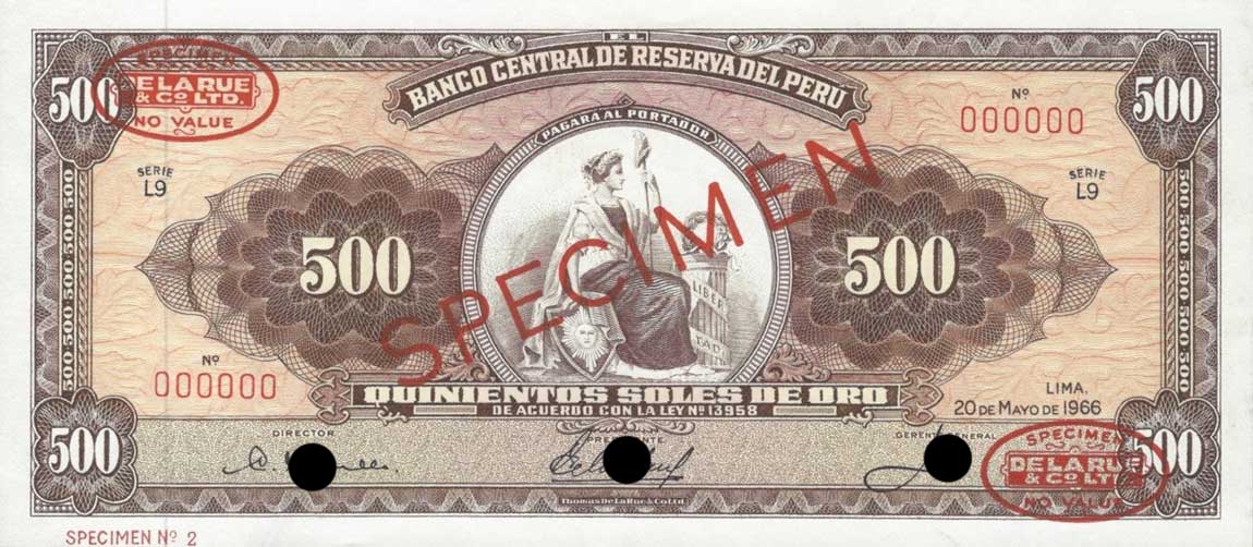 Front of Peru p87s: 500 Soles de Oro from 1962