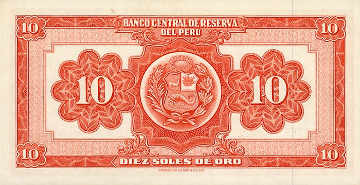 Back of Peru p88: 10 Soles de Oro from 1965