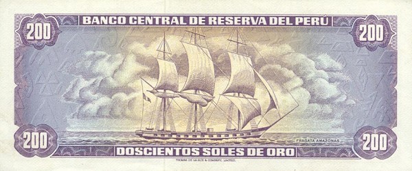 Back of Peru p96a: 200 Soles de Oro from 1968
