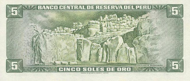 Back of Peru p99c: 5 Soles de Oro from 1973