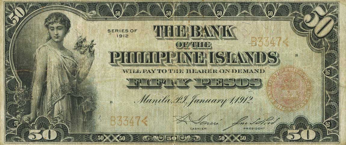 Front of Philippines p10a: 50 Pesos from 1912