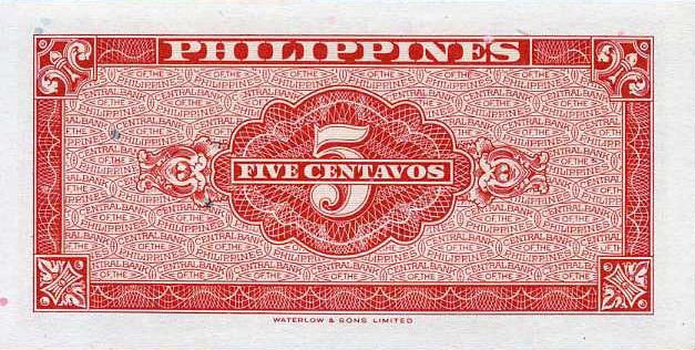 Back of Philippines p126a: 5 Centavos from 1949