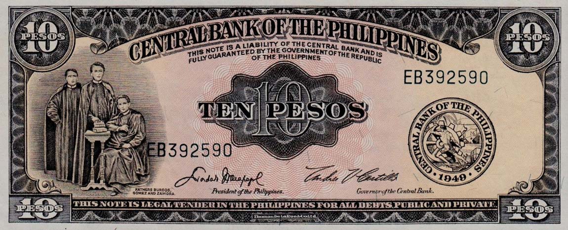 Front of Philippines p136e: 10 Pesos from 1949
