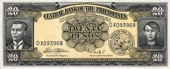 Front of Philippines p137e: 20 Pesos from 1949