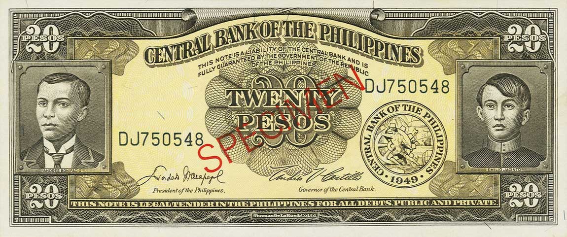 Front of Philippines p137s4: 20 Pesos from 1949