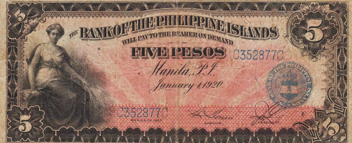 Front of Philippines p13a: 5 Pesos from 1920