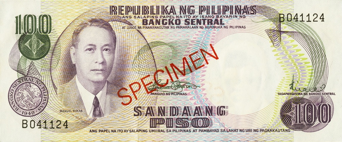 Front of Philippines p147s3: 100 Piso from 1969