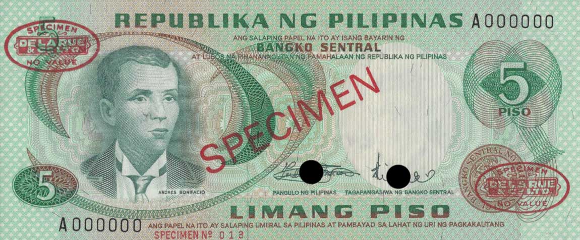 Front of Philippines p148s: 5 Piso from 1970