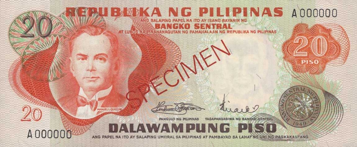 Front of Philippines p150s: 20 Piso from 1970