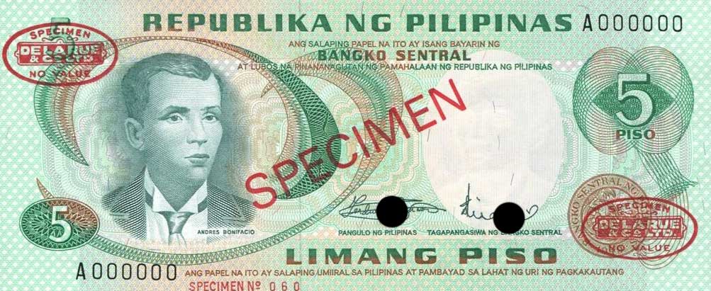 Front of Philippines p153s2: 5 Piso from 1970