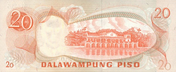 Back of Philippines p155a: 20 Piso from 1970