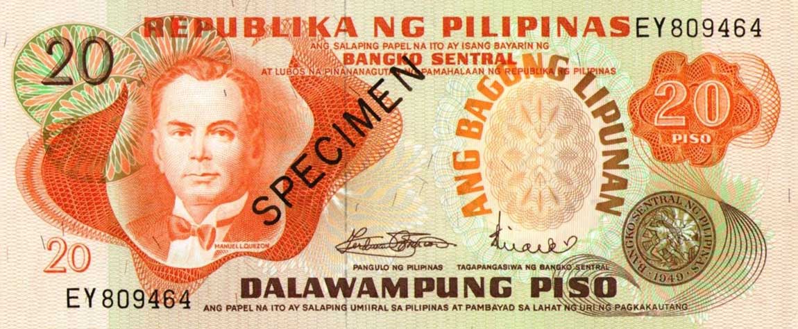 Front of Philippines p155s1: 20 Piso from 1970