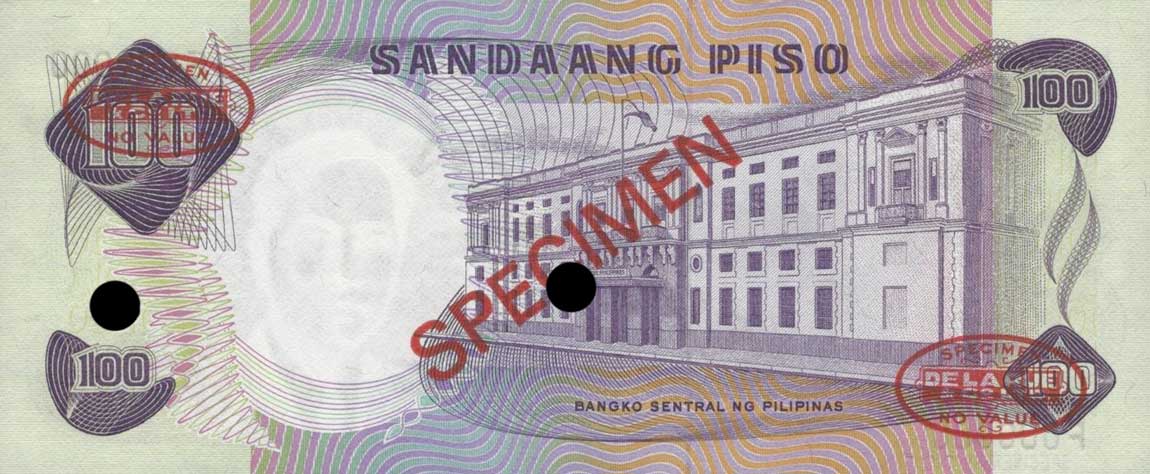 Back of Philippines p157s2: 100 Piso from 1970