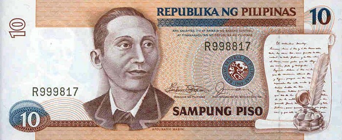 Front of Philippines p169a: 10 Piso from 1985