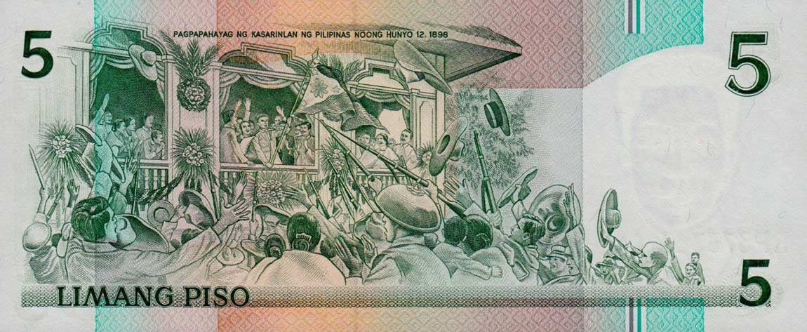 Back of Philippines p177a: 5 Piso from 1989