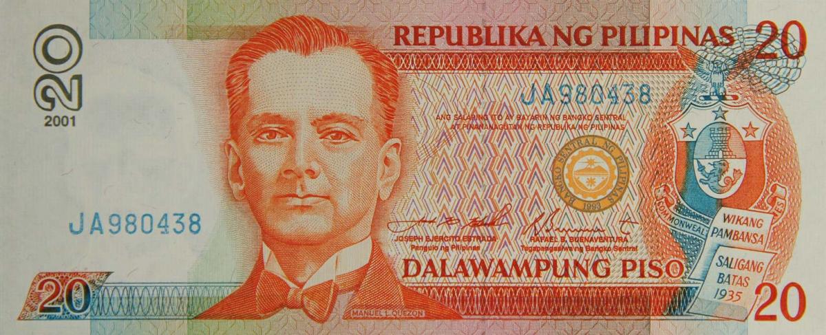 Front of Philippines p182g: 20 Piso from 2001