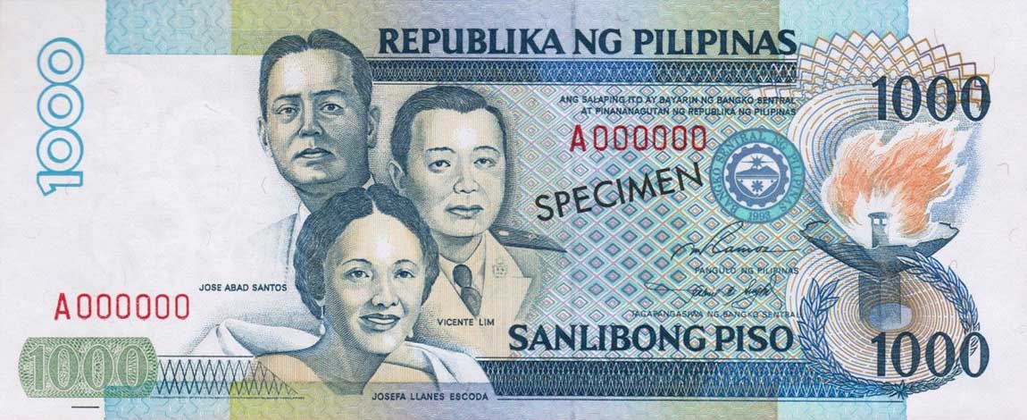 Front of Philippines p186s1: 1000 Piso from 1998
