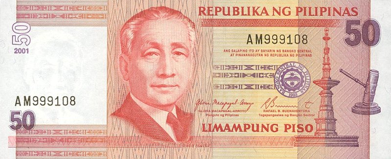 Front of Philippines p193a: 50 Piso from 2001