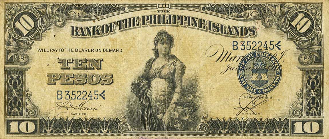 Front of Philippines p8b: 10 Pesos from 1912