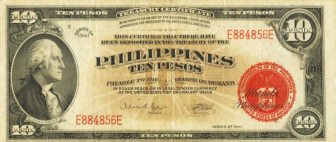 Front of Philippines p92c: 10 Pesos from 1941