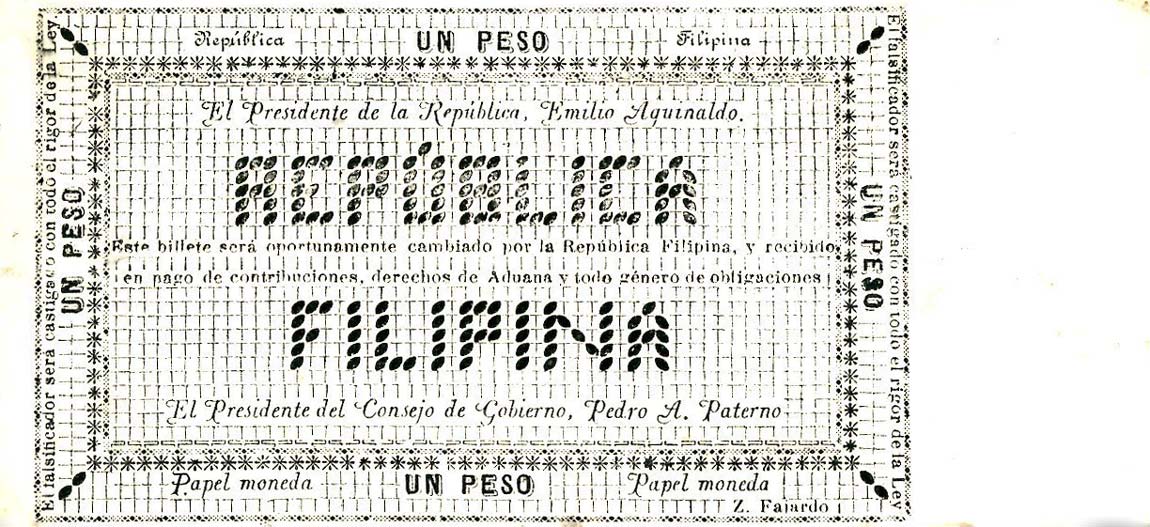 Back of Philippines pA28r: 1 Peso from 1899