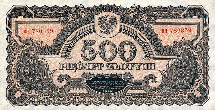 Front of Poland p119a: 500 Zlotych from 1944