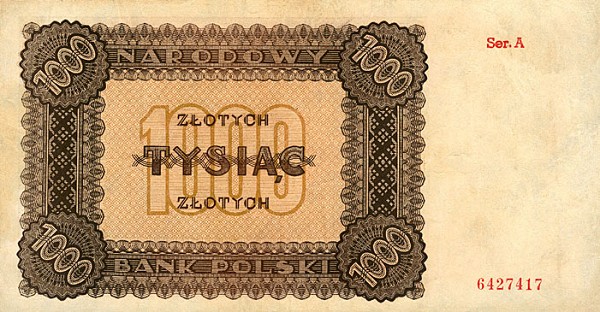 Back of Poland p120a: 1000 Zlotych from 1945