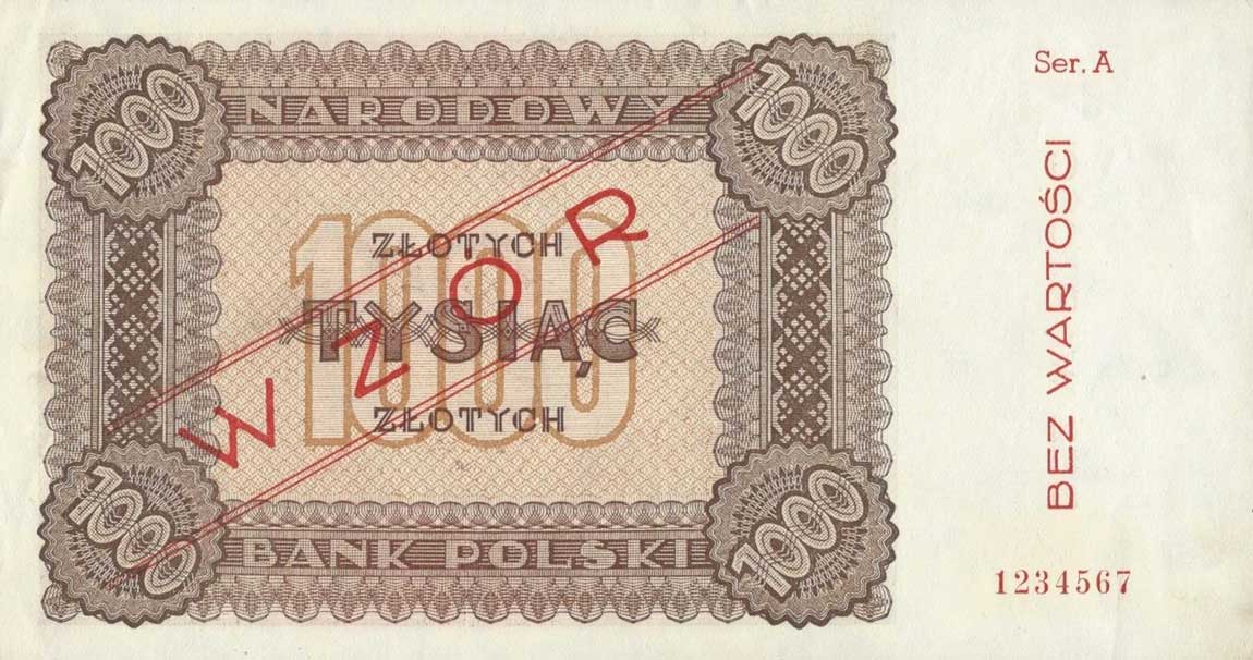 Back of Poland p120s: 1000 Zlotych from 1945