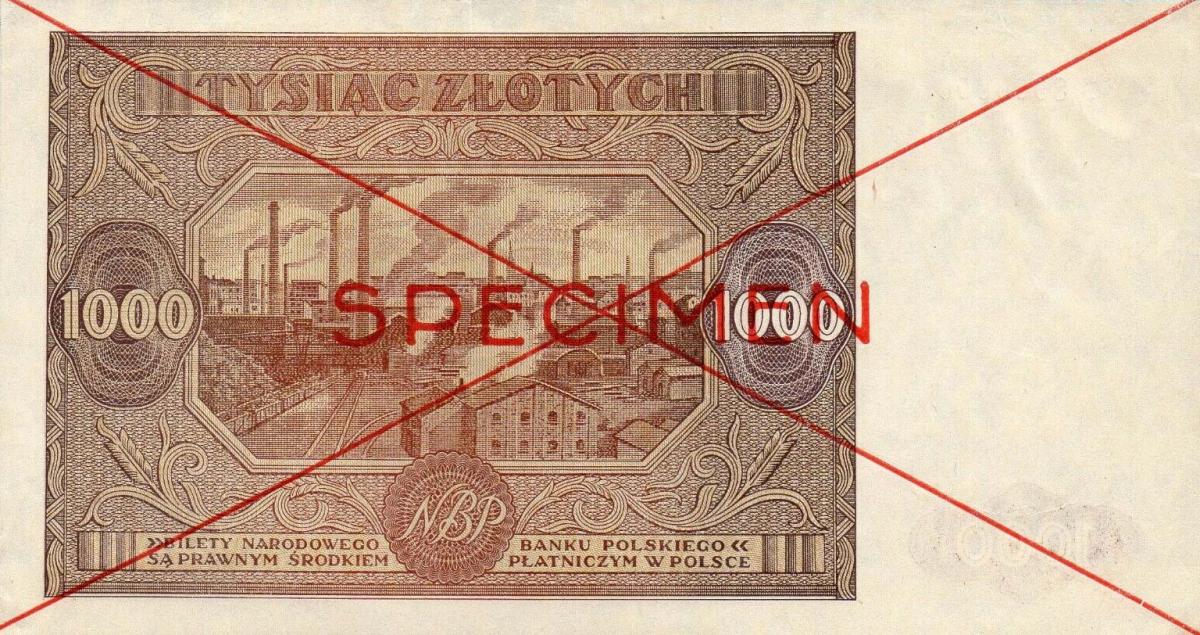 Back of Poland p122s: 1000 Zlotych from 1946