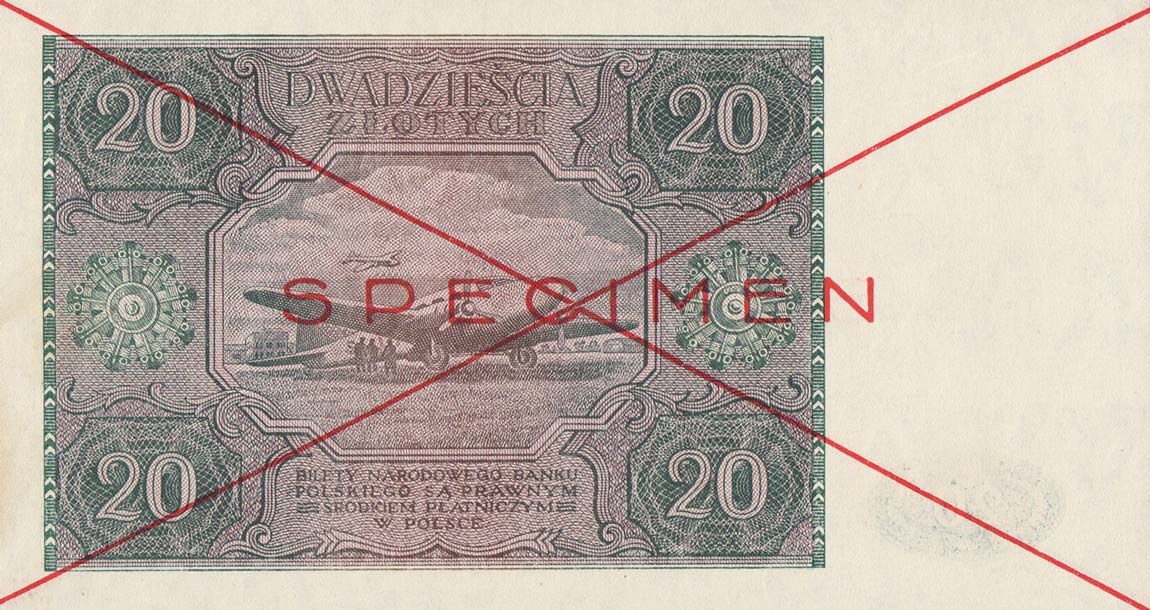 Back of Poland p127s: 20 Zlotych from 1946