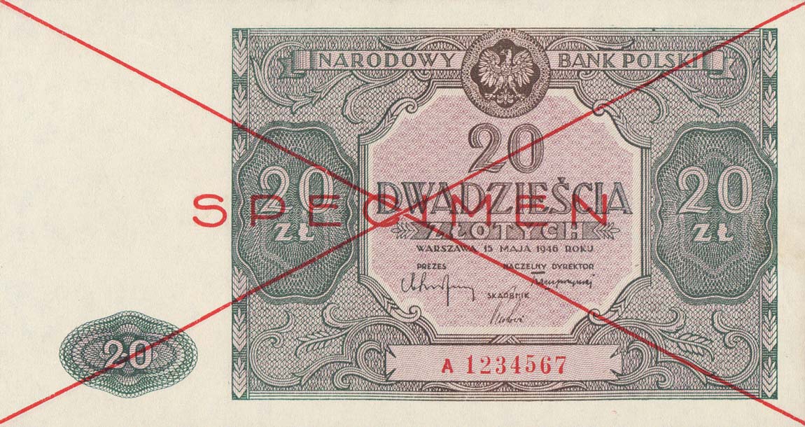 Front of Poland p127s: 20 Zlotych from 1946