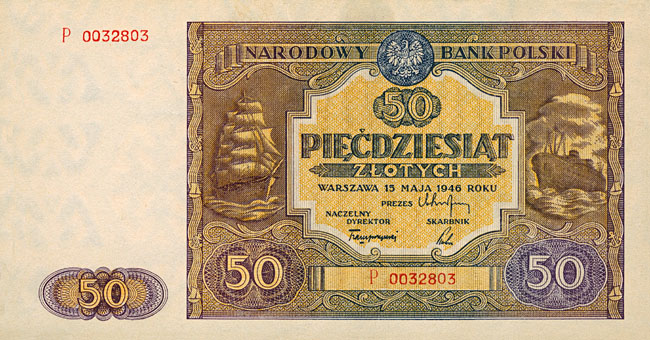 Front of Poland p128a: 50 Zlotych from 1946